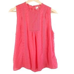 GAP Shirt Womens small Pink Swiss Dot Lightweight Sleeveless Pintuck Pleats Cott